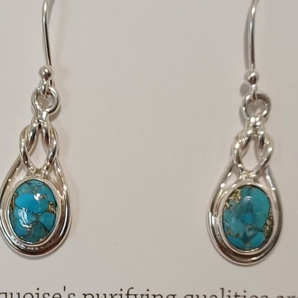 SHIVAM STERLING SILVER TURQUOISE TEARDROP EARRINGSAPPROXIMATELY 1 INCH LONG - Picture 1 of 8